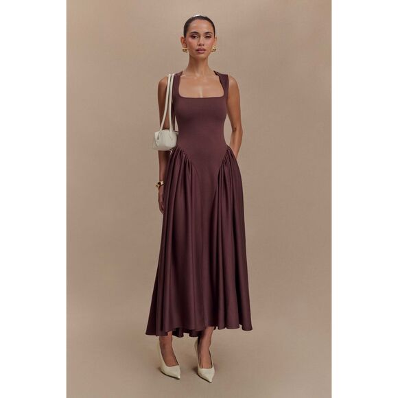 Meshki Dresses & Skirts - Square Neck Burgundy Maxi Dress - Women